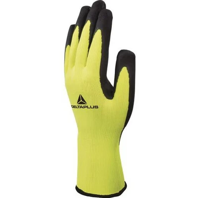 Afbeelding van Deltaplus DPVV733JA09 gebreide handschoen polyester latex schuim coating op handpalm, neongeel zwart, maat 09