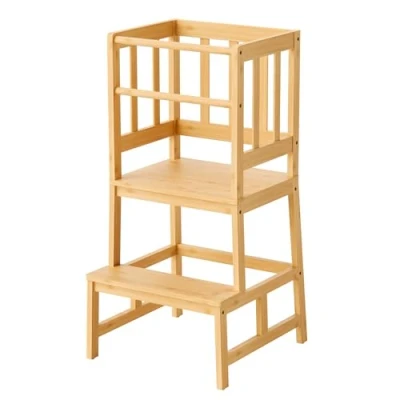 Afbeelding van Toboli leertoren kinderstoel bamboe 46x46x90 cm met leuning en veiligheidsstang leerstoel