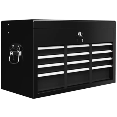 Afbeelding van HOMCOM Werkzeugkasten, Werkzeugkoffer ohne Werkzeug, mit 6 Schubladen, Schloss, Werkzeugbox Griff, Werkzeugkiste, Stahl, Schwarz, 60 x 26 34 cm