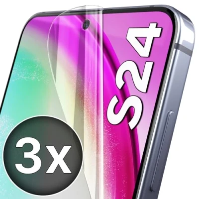 Afbeelding van UTECTION 3X beschermfolie voor Samsung Galaxy S24 compatibel met vingerafdruk premium folie geen glas hoesvriendelijk anti kras displaybeschermfolie ultra helder bescherming displayfolie