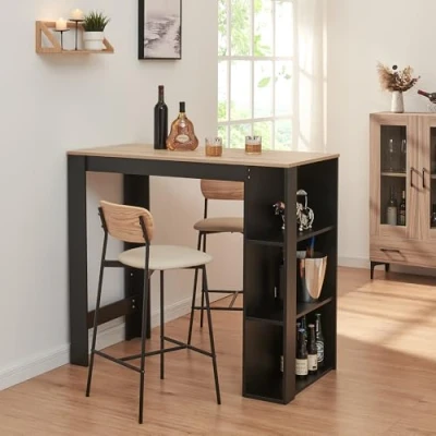Afbeelding van [en.casa] Bartafel Danderyd met opbergrek 3 open vakken 120x60x106 cm zwart en eikenkleurig