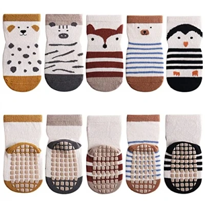 Afbeelding van FedMois 5 paar Baby kinderen sokken met anti slip grip sneaker onzichtbaar katoen, Pinguïn, 0 1 jaar