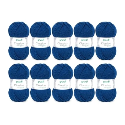 Afbeelding van Gründl Classico wol (Oeko Tex® gecertificeerd breigaren van 50% scheerwol (Merino) &amp; polyacryl, 50 g/120 m, naalddikte: 3,5 4,5, 10 bollen à g), marineblauw