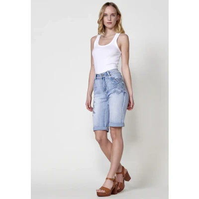 Afbeelding van Koroshi WITH Frayed Patch Jeansshort Azul cl light blue, Dames, Maat: 40, blue