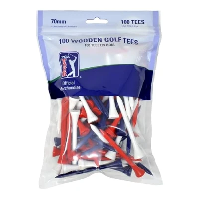Afbeelding van PGA Tour Golf Tees van hout, 7 cm, rood, wit, blauw, 100 stuks