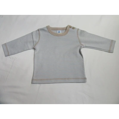 Afbeelding van petit bateau , t shirt lange mouw streepje beige blauw 6 maand 67