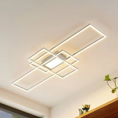 Afbeelding van Lindby LED plafondlamp met dimmer 1licht staal H: 6.5 cm mat wit Inclusief lichtbron