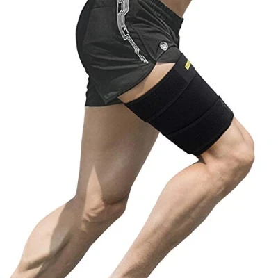 Afbeelding van Verstelbare hamstring ondersteuning, verwarmde dijbrace dijsteunbrace met antislipbanden, dijcompressieondersteuning voor verstuikingen, spanningen, gekneusd, gespannen spieren