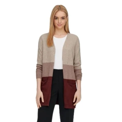Afbeelding van ONLQUEEN L/S Long Cardigan KNT NOOS, Mocha Meringue/Stripes:w. Melange/Brownie Melange/Spiced Apple Melange, S
