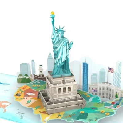 Afbeelding van MOKIO® Pop Up Kaart Vrijheidsbeeld in Amerika 3D wenskaart voor een verjaardag, Verjaardagskaart USA fans