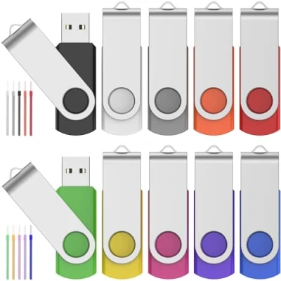 Afbeelding van USB sticks 16 GB bulkpakket met 10 draagbare pendrive 2.0 geheugensticks Draaibare multipack gegevensopslag, meerkleurige datastick veelkleurige lanyards van FEBNISCTE
