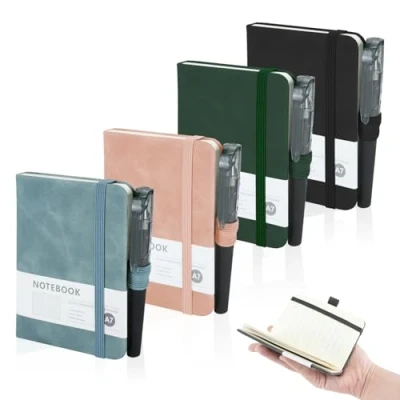 Afbeelding van Mulaibdin 4 stuks zaknotitieboek, klein notitieboek, notitieblok met pen, notitieboek A7, gelinieerd elastiek, mini notitieboeken voor school, kantoor, dagboeken, 200 pagina&#039;s