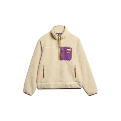 Afbeelding van Superdry Vrouwen Vintage Retro Fleecetrui met Halve Rits Crème Grootte: 34