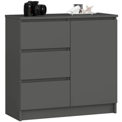 Afbeelding van AKORD Commode K 80 Jerry met 3 laden Kast 2 planken en 1 deur Voor de woonkamer slaapkamer Modern 16mm gelamineerde plaat 80x77x35 cm grafietgrijs + front