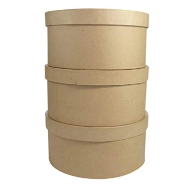 Afbeelding van Décopatch BTS907C 3 Hoedendoosje rond van papier maché, H: 16 cm, om te versieren, perfect voor uw woondecoratie, kartonnen bruin, verpakking stuks