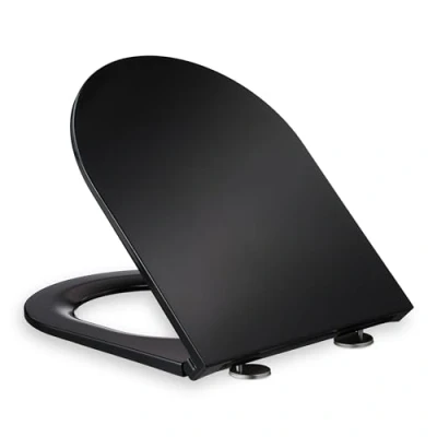 Afbeelding van Relaxdays wc bril met softclose en quick release, 36x45 cm, D vormige toiletbril, montage van bovenaf, duroplast, zwart