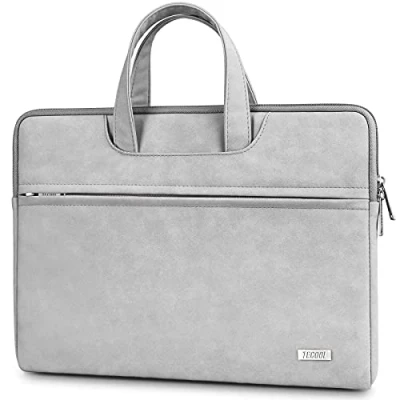Afbeelding van TECOOL 13 13,5 Inch Laptop Sleeve, 14 Ultrabook Laptoptas NoteBook Hoes Cover Leather Aktetashoes met Handvat voor 2010 2021 Macbook Air / Pro 14, MateBook D14 Lichtgrijs