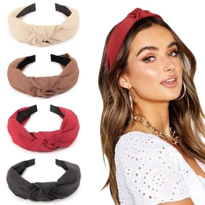 Afbeelding van DRESHOW 4 Pak Hoofdbanden voor Vrouwen en Meisjes Geknoopt Plastic Hoofdband Mode Boho Breed Haarbanden Non Slip Haar Accessoires