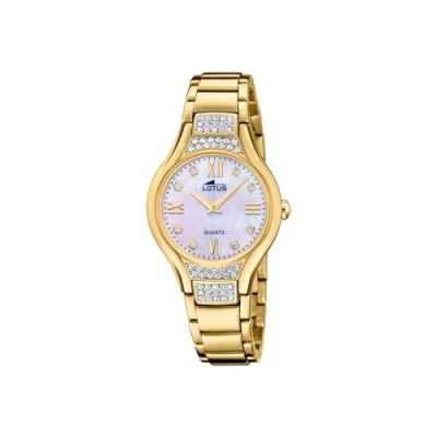 Afbeelding van Lotus Horloge, dames, gouden metalen strass, Goud, armband