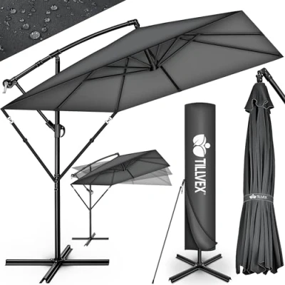 Afbeelding van tillvex® Aluminium Parasol rechthoekig Ø 330 cm + afdekking met zwengel Zweefparasol standaard en windscherm, uv bescherming, waterdicht, 360 graden draaibaar