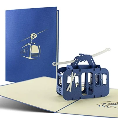 Afbeelding van Skigeschenk, gondel als pop up kaart, tegoedbon voor skiërs, wandelen, wintersport, skivakantie, reisvoucher T11