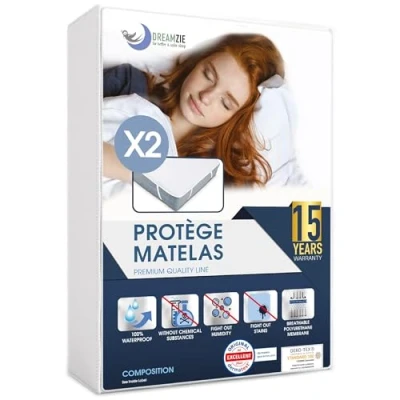Afbeelding van Dreamzie Matrasbeschermer Voor Matras 80 x 190 cm Waterdicht met 4 Elastische Hoeken Gecertificeerd OEKO TEX® twee stuks