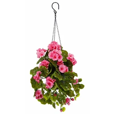Afbeelding van Kunstmatige hangende geraniums in pot, geraniumstruik, geraniumhanglamp, zijden bloemen, kunstbloem, kunstplant, geranium, balkonbloem, kamerplant, klassieke plant, bloeiende struik, groene
