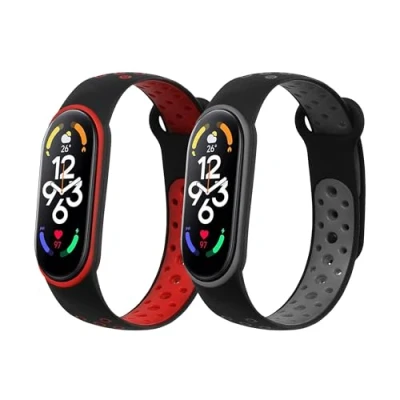 Afbeelding van kwmobile 2x horlogebandjes geschikt voor Xiaomi Mi band 7 bandje Smartwatch bandjes van TPU Activity tracker horloge in zwart / grijs rood