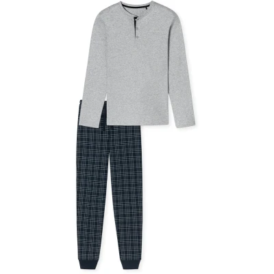 Afbeelding van Navy grijs geprint Schiesser pyjama 100% katoen 50