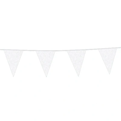 Afbeelding van Vlaggen slinger glitter wit karton 6 meter