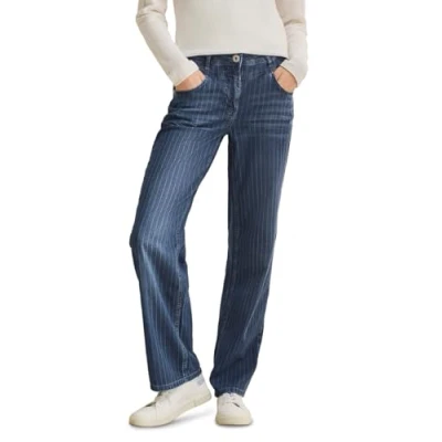 Afbeelding van Cecil WIDE Streifen Straight leg jeans, Dames, Maat: 31x32, Blau