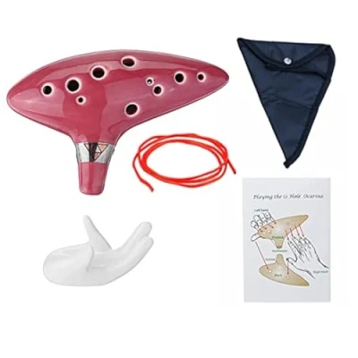 Afbeelding van Alnicov Ocarina, 12 gaats Alto C Ocarina met startgids displaystandaard en beschermende tas, rood