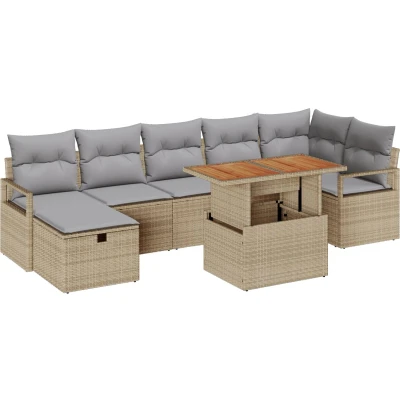 Afbeelding van vidaXL 8 delige tuinsofa set met kussens Beige poly rattan, 2 zits rattan