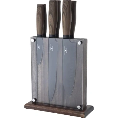 Afbeelding van Rockingham Forge Forester 7 delige messenset met messenblok, lemmet van roestvrij staal een zwarte oxidecoating, ergonomische handgreep hout, gevuld RF 618/7P