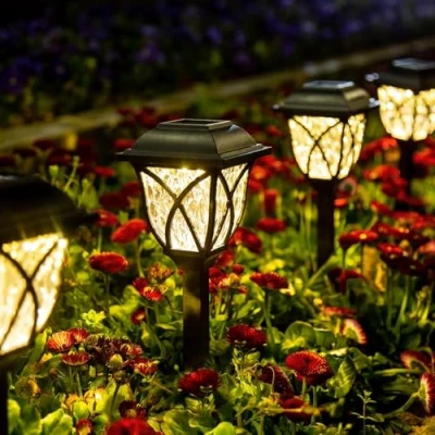 Afbeelding van GIGALUMI zonne padverlichting, 6 stuks led tuinverlichting op energie voor buiten, waterdichte padverlichting tuin, terras, landschap, loopbrug (warm wit)