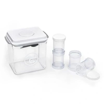 Afbeelding van Twistshake Melkpoeder Bewaarcontainer (1700 ml) met Lepel en 4 Reisetuis Verzegelde melkpoederdispenser luchtdicht deksel BPA vrij Wit