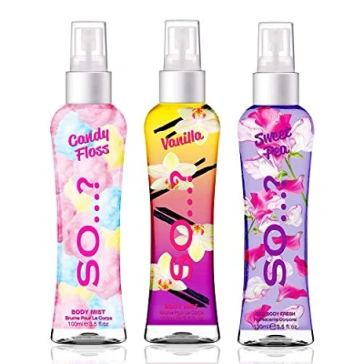 Afbeelding van Body Mist by So…? Womens Candy Floss, Vanilla, Sweet Pea Spray Mixed Fragrance Bundle 100ml (Pack of 3)