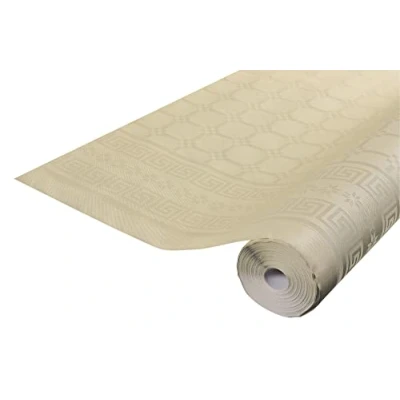 Afbeelding van Pro Nappe Damastpapieren wegwerptafelkleed op een rol van 25 m lang en 1,18 breed Damastpapier met chic klassiek universeel patroon 83 delig bestek touwkleur