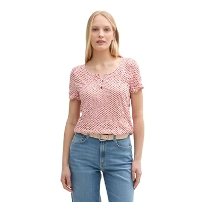 Afbeelding van TOM Tailor Crinkle MIT Muster Tshirt print, Dames, Maat: XXL, Red tile minimal