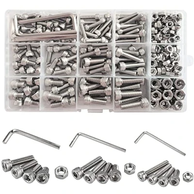Afbeelding van 267 stuks M4 M5 M6 Zeskantbouten en Moeren Set, 304 Roestvrijstalen Zeskantknopschroeven Moeren, dop kop Binnenzeskant Schroef Machinesluiting Assortiment kits