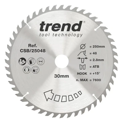 Afbeelding van Trend CraftPro Combinatie TCT cirkelzaagblad, 250 mm diameter x 48 tanden 30 asgat, wolfraamcarbide getipt, CSB/25048