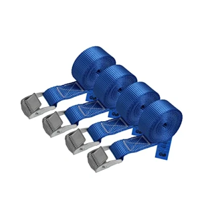 Afbeelding van BB Sport Sjorband spanband bevestigingsband met klemgesp blauw, beschikbaar in verschillende lengtes EN hoeveelheden draagvermogen tot 250 kg DIN 12195 2, 4 stucks 2.5 cm x m