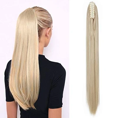 Afbeelding van SEGO Paardestaart uitbreiding Ponytail haarstuk haarverlenging vlecht met vlinder clip haar recht hittebestendig zoals menselijk asblond mix bleek blond 26 “(66cm) 150g