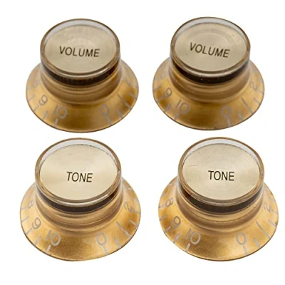 Afbeelding van Musiclily Pro Inch Maat Gitaarknop Reflector Belmodel 2 Toon Volume Knoppenset voor USA Les Paul SG Elektrische Gitaar, Goud met Top (4 Stuks)