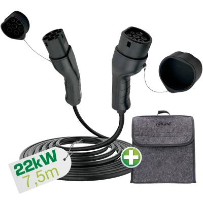 Afbeelding van InLine® EV autolaadkabel 22kW type 2, 3 fase, 7,5m