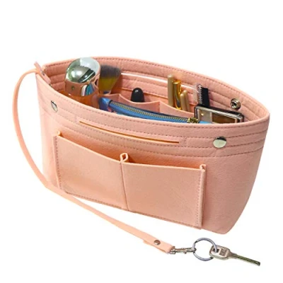 Afbeelding van Soyizom Vilten handtas, portemonnee, organizer, tas in met sleutelhanger voor Speedy Neverfull, 8 kleuren, roze, large