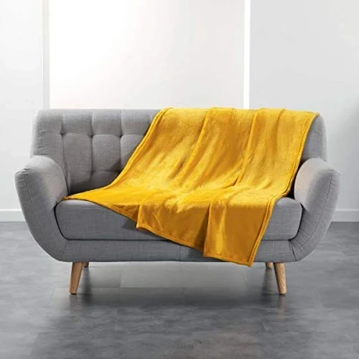 Afbeelding van douceur d&#039;intérieur, Plaid (125 x 150 cm) Flanou, geel, flanel