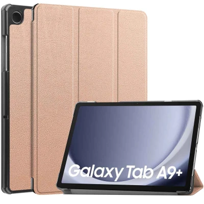 Afbeelding van Samsung Galaxy Tab A9 Plus Hoes: iMoshion Trifold Bookcase Rosé Gold Kunstleder Tablet Hoezen