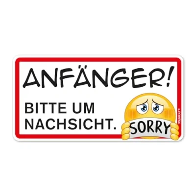 Afbeelding van Voertuigsticker beginners! Gelieve om oplettendheid Sorry I 20 x 10 cm Pas op te letten bestuurders autosticker weerbestendig met smiley emoticon kfz_663
