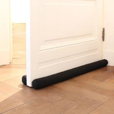 Afbeelding van Dubbele tochtstopper, 70 cm, voor deuren, tochtstopper bescherming, deurafdichting, zwart, tegen tocht en lawaai, ronde verschillende maten